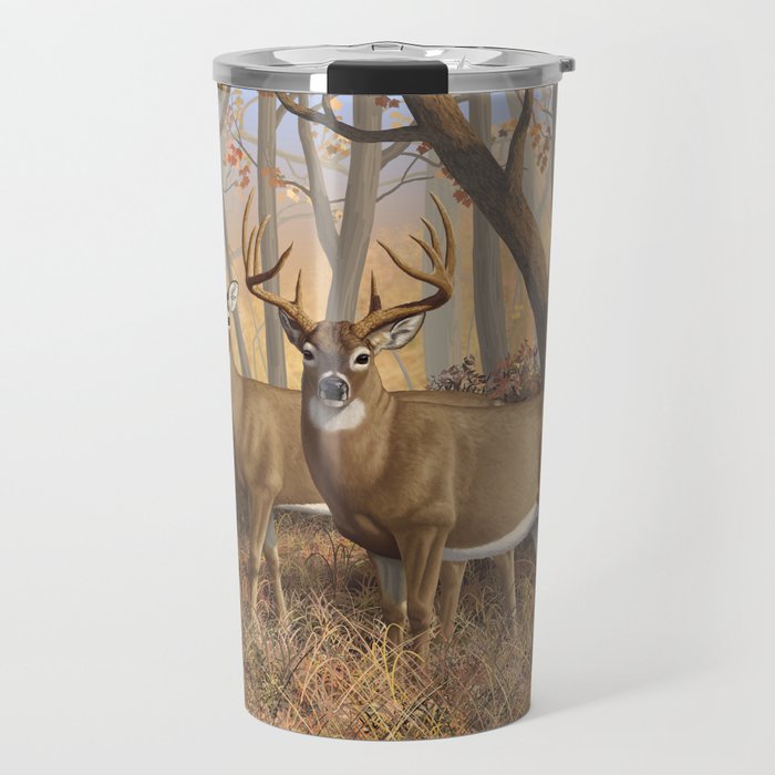 Buck in Fall Camo White Tail Deer Travel Mug