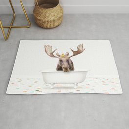 Moose with Rubber Ducky in Vintage Bathtub Rug