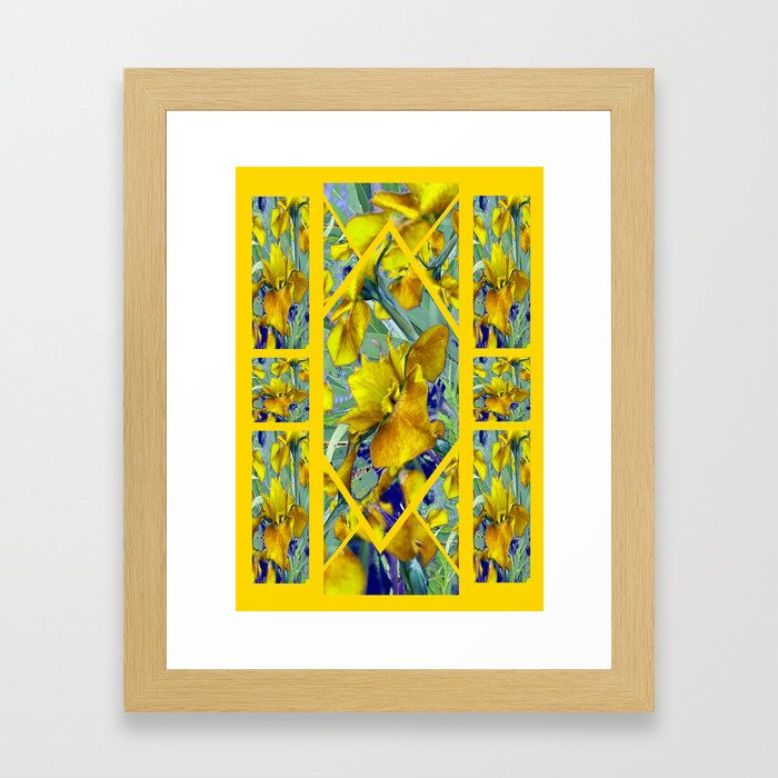 Decorative Collage Mustard Yellow Green-Purple Iris Garden Framed Art Print