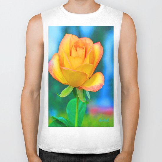 Yellow Rose with Turquoise Biker Tank