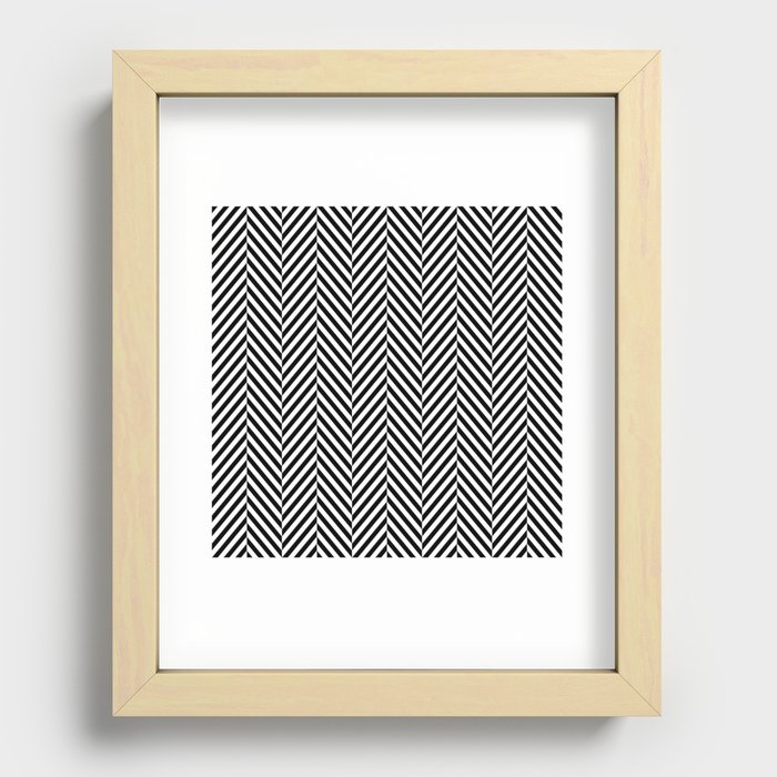 Large Black and White Herringbone Pattern Recessed Framed Print
