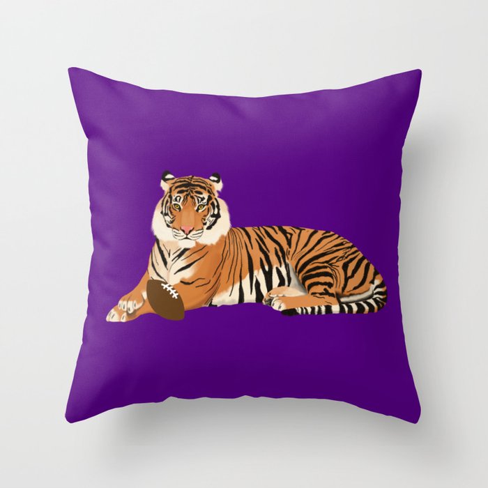 Purple Football Tiger Throw Pillow