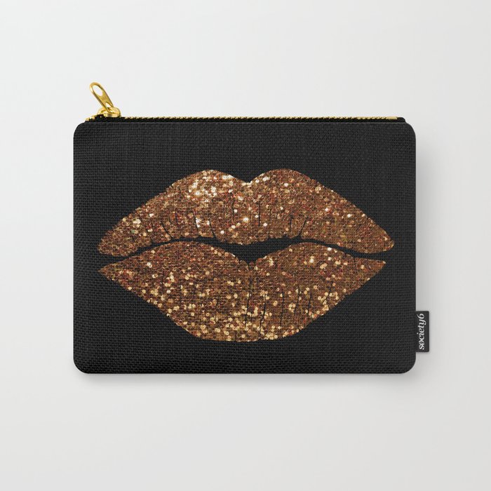 Rosegold Sparkle Kissing Lips Carry-All Pouch