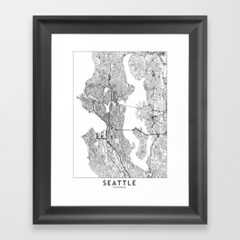 Seattle White Map Framed Art Print