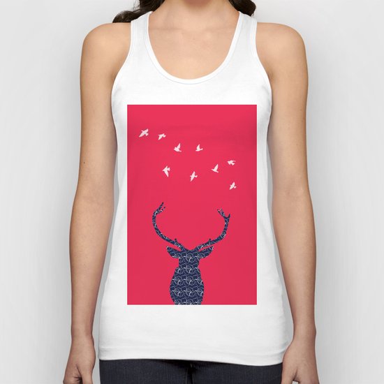 cerf bleu et rouge Unisex Tank Top