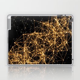 Shiny golden dots connected lines on black Laptop & iPad Skin