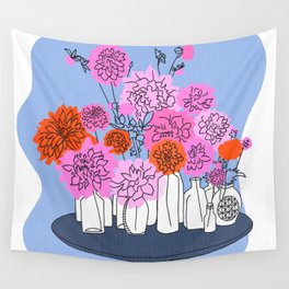 Mid-Century Modern Flower Bottle Bouquet Pink and Red Wall Tapestry