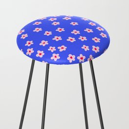 Cute Flowers with Hearts on Vibrant Blue Counter Stool