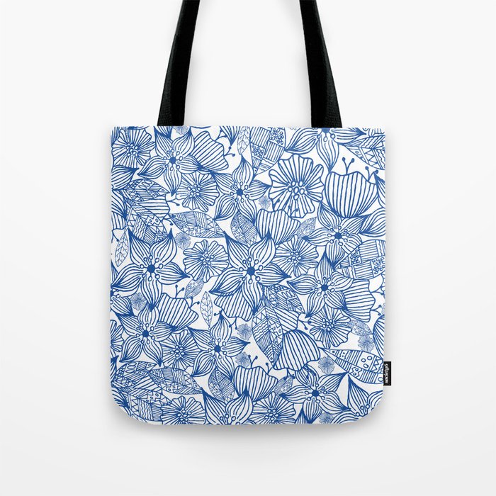Modern royal blue white hand painted watercolor floral Tote Bag