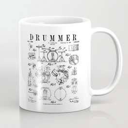 Drum Set Kit Vintage Patent Drummer Drawing Print Coffee Mug
