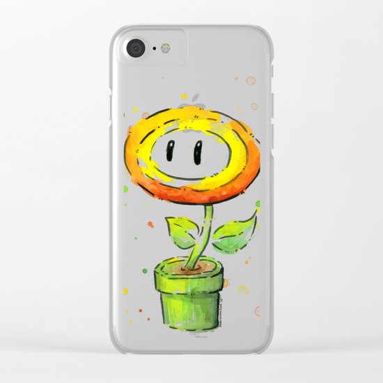 Fire Flower Watercolor Painting Mario Game Geek Art Clear iPhone Case
