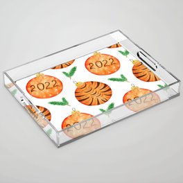 Watercolor Christmas Pattern with Tiger Toys Acrylic Tray