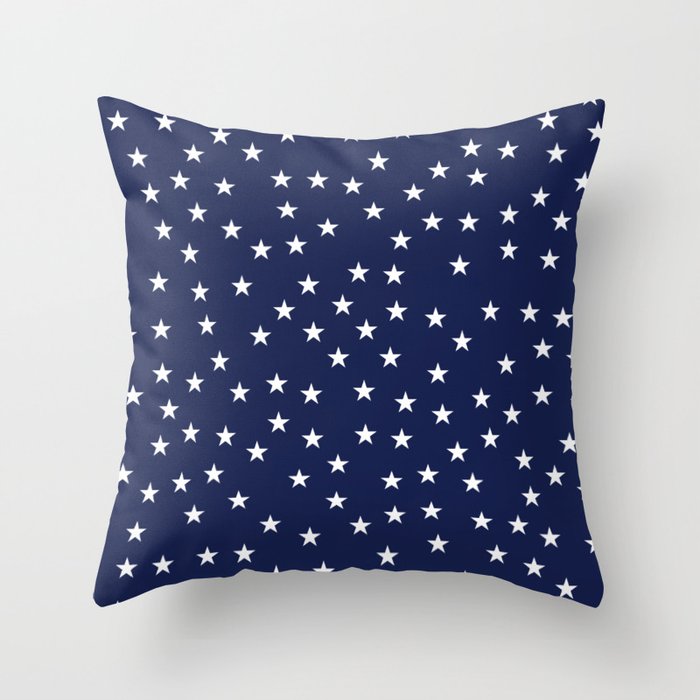Navy blue background with white stars seamless pattern Throw Pillow