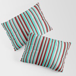[ Thumbnail: Turquoise, Dark Red, and Light Grey Colored Pattern of Stripes Pillow Sham ]