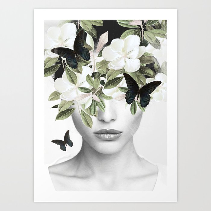 Woman With Flowers and Butterflies 3 Art Print