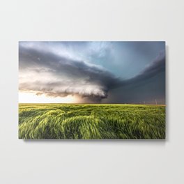 Leoti's Masterpiece - Supercell Thunderstorm Over Waving Wheat Field on Spring Day in Kansas Metal Print | Western, Weather, Wind, Storms, Landscape, Photo, Cloud, Color, Meteorology, Supercell 