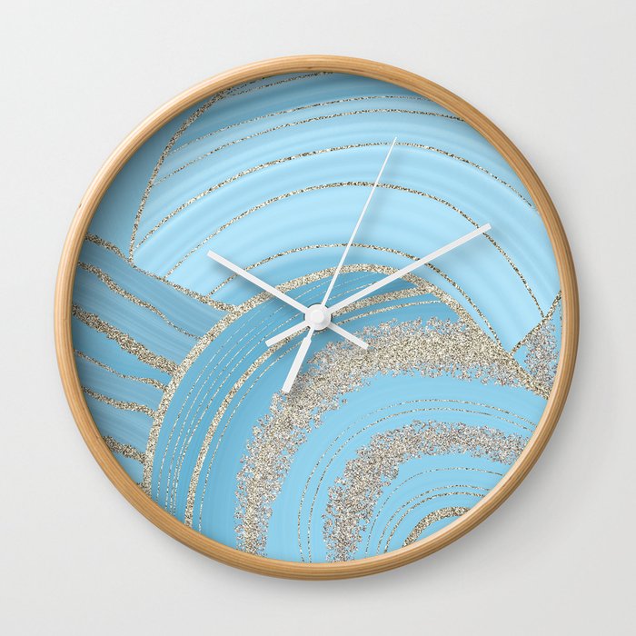 Sky Blue Faux Marble Mermaid Ocean Waves Landscape Wall Clock
