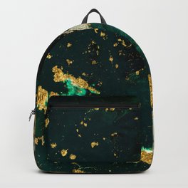 Abstract Pour Painting Liquid Marble Abstract Dark Green Painting Gold Accent Agate Stone Layers Backpack