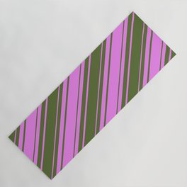 [ Thumbnail: Violet and Dark Olive Green Colored Lines/Stripes Pattern Yoga Mat ]