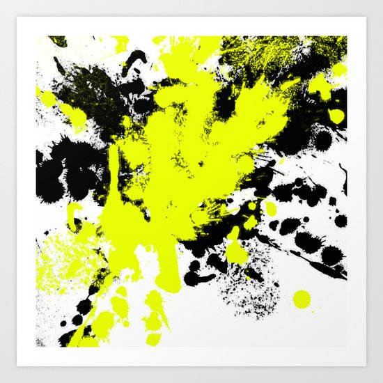Surprise! Black and yellow abstract paint splat artwork Art Print