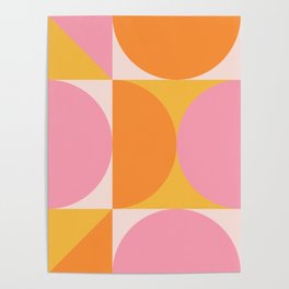 Mid Century Modern Scandinavian Geometric Abstract 354 Pink Yellow and Orange Poster