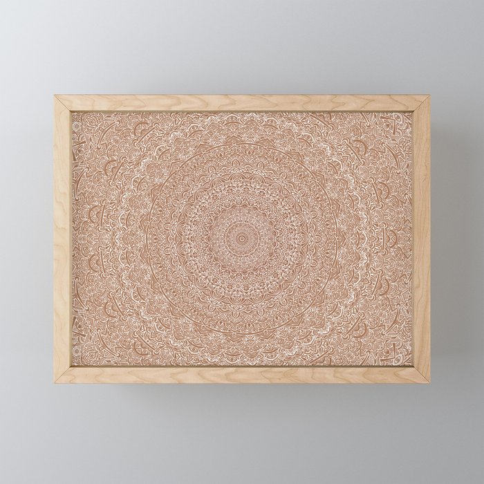 The Most Detailed Intricate Mandala (Brown Tan) Maze Zentangle Hand Drawn Popular Trending Framed Mini Art Print