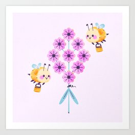 Bumblebee & Bouquet - Lilac Art Print