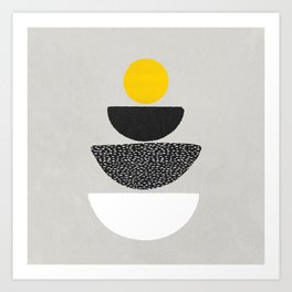 Yellow sun organic abstract shape stack with modern patterns and textures. Art Print