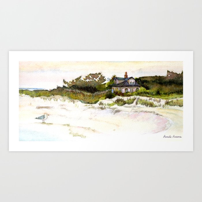 House at the End of the Island, Long Beach Island, Jersey Shore. A watercolor seashore painting Art Print