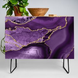 Glamour Purple Bohemian Watercolor Marble With Glitter Veins Credenza