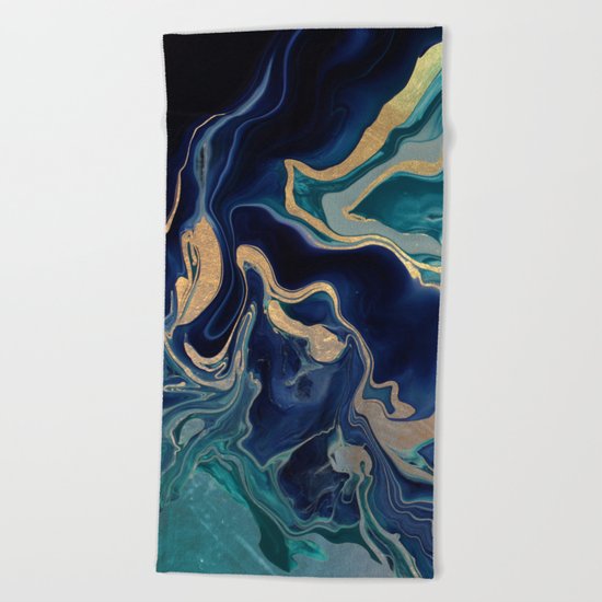 DRAMAQUEEN - GOLD INDIGO MARBLE Beach Towel