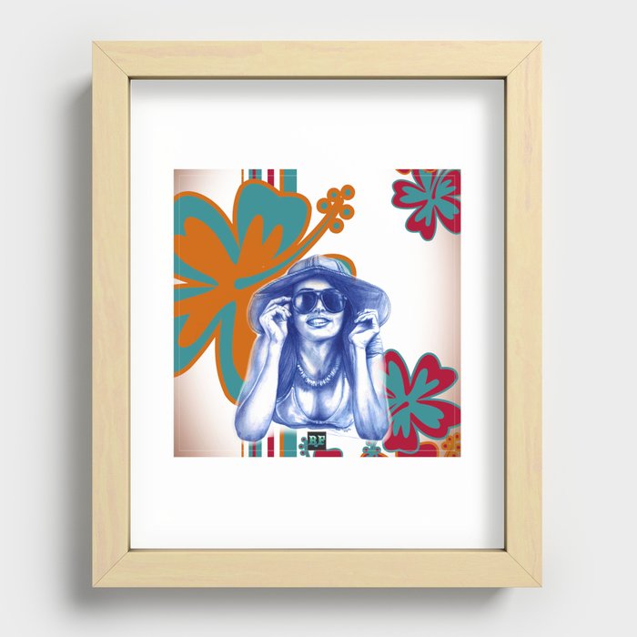 Girl in Blue at the Beach Recessed Framed Print