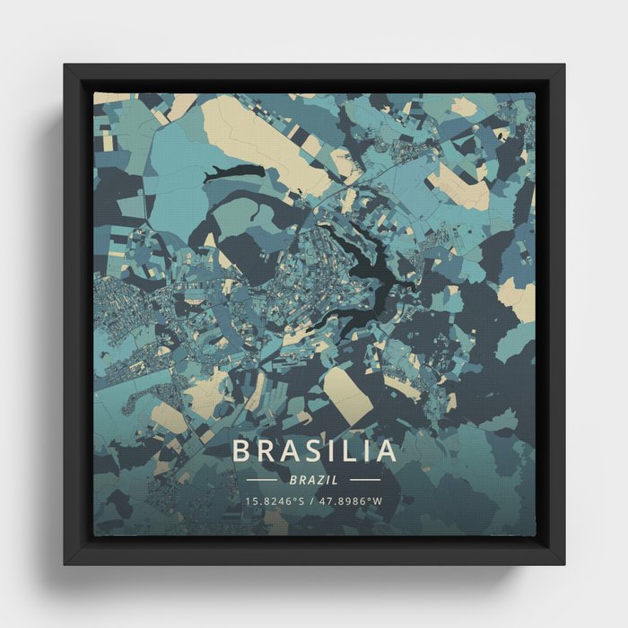 Brasilia, Brazil - Cream Blue Framed Canvas