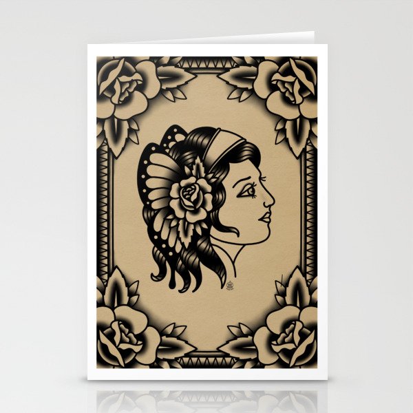 Butterfly Tattoo Girl - BW Stationery Cards