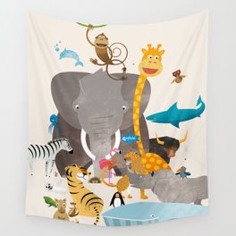 Kids Room Animals – Illustration for the sleeping room of girls and boys Wall Tapestry