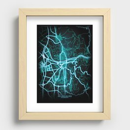 Heidelberg, Germany, Blue, White, Neon, Glow, City, Map Recessed Framed Print