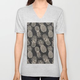 Fresh Pineapples Black & White V Neck T Shirt