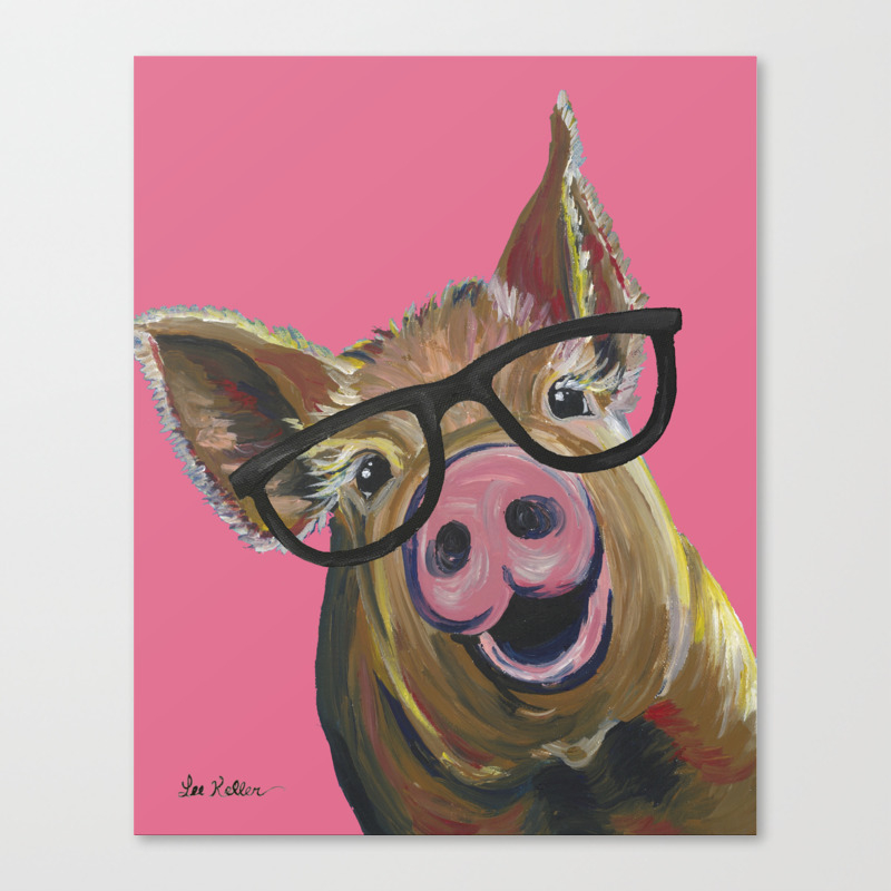 Pink Pig Painting Cute Farm Animal Canvas Print By Leekeller