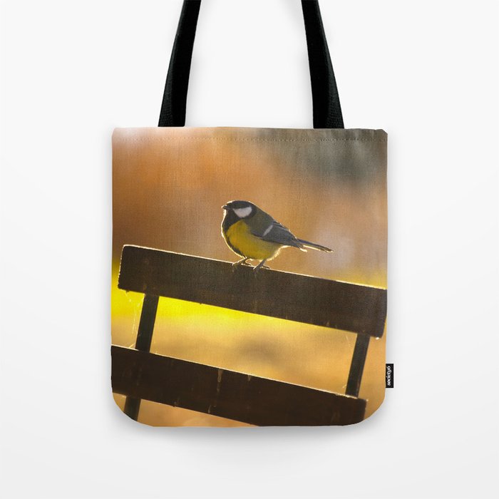 Great Tit On A Chair - Sunset Evening #decor #society6 #buyart Tote Bag