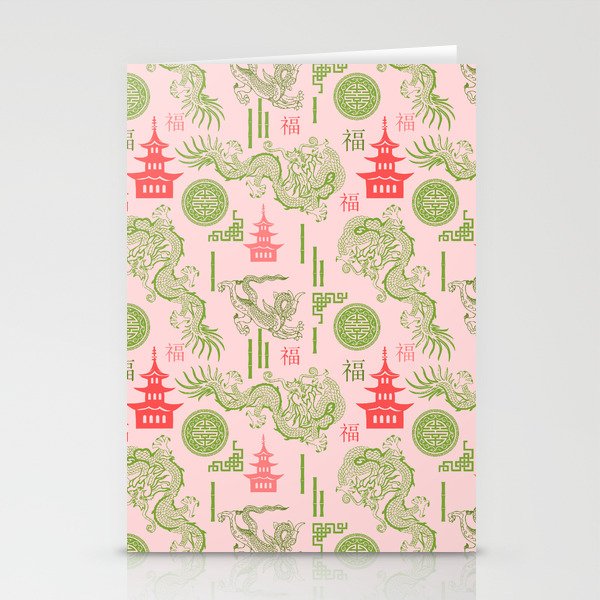 Pink and Green Chinoiserie Stationery Cards