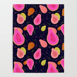 Jumpy Papaya - Bright Pink on Dark Navy Poster