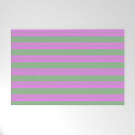[ Thumbnail: Violet and Dark Sea Green Colored Lined/Striped Pattern Welcome Mat ]