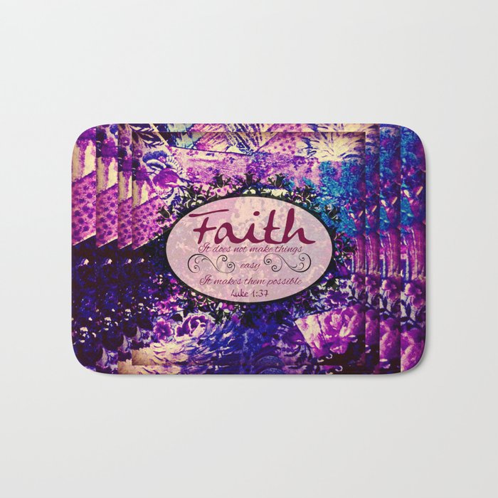 FAITH Colorful Purple Christian Luke Bible Verse Inspiration Believe Floral Modern Typography Art Bath Mat