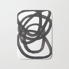 Black And White Minimalist Mid Century Abstract Ink Art Circle Swirls Black Circles Minimal Badematte