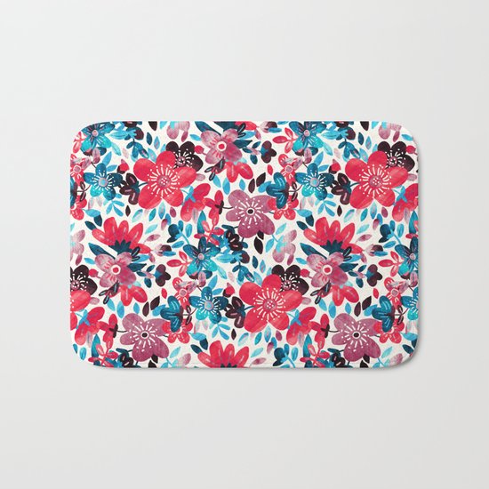Happy Red Flower Collage Bath Mat