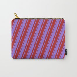 [ Thumbnail: Purple and Red Colored Lines/Stripes Pattern Carry-All Pouch ]