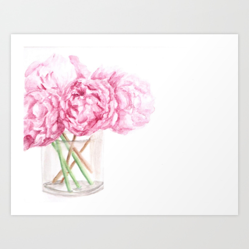 Peonies In A Vase Art Pink Flower Bouquet Painting Anne