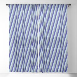 [ Thumbnail: Light Blue, Slate Gray & Dark Blue Colored Lined Pattern Sheer Curtain ]