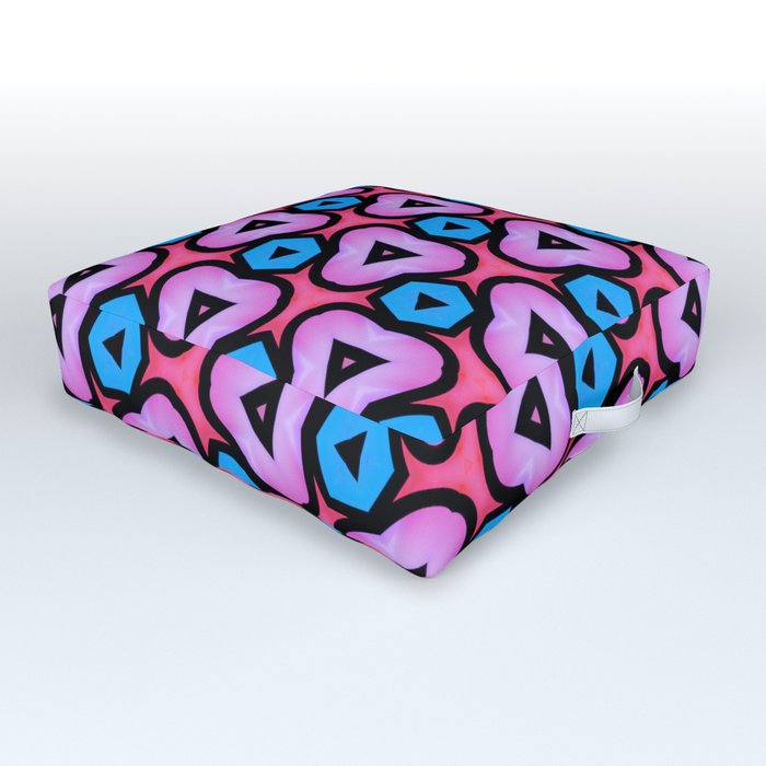 Modern abstract geometric pattern in  bright pink, orchid, black, hibiscus red, eastern blue Outdoor Floor Cushion