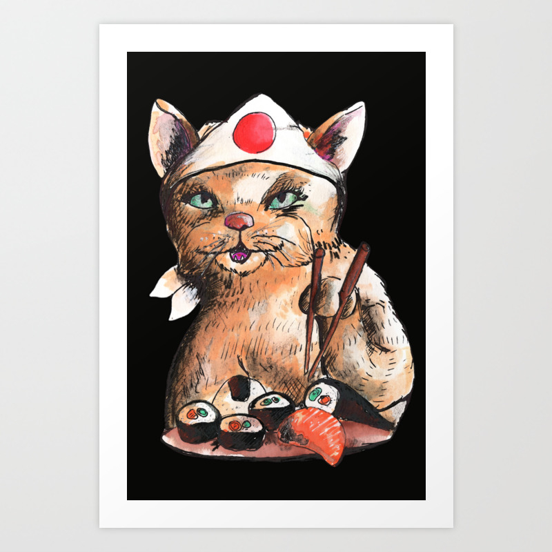 Cat Eating Japanese Food Art Print By Mantrapop Society6,Accent Wall Ideas For Bedroom
